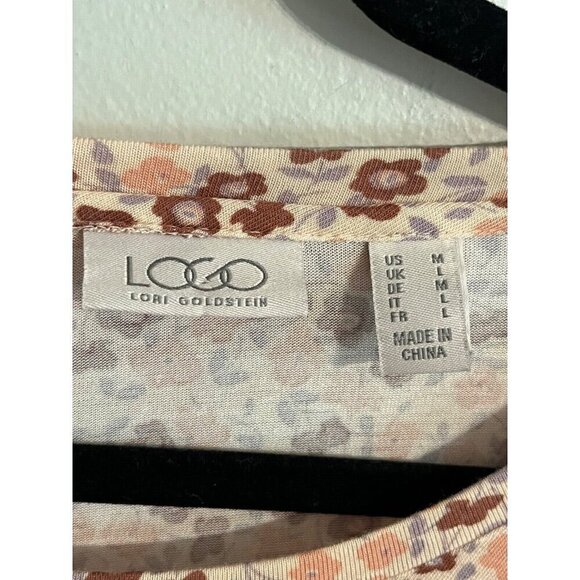 Logo Floral Top M Tan Boho Western Euro Summer Casual Neutral Hippie Retro - Picture 3 of 9